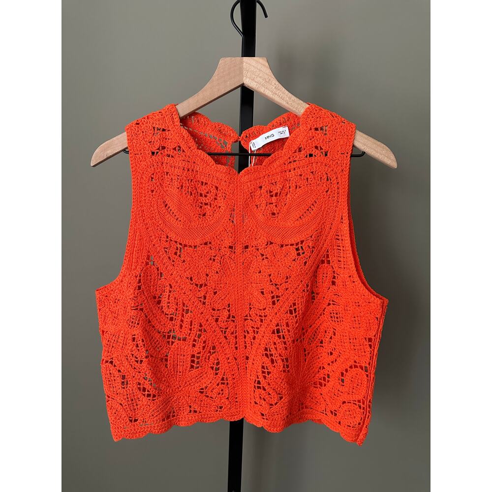 Mango Orange Crochet Cropped Sleeveless Top Size Medium NWT - Picture 2 of 5